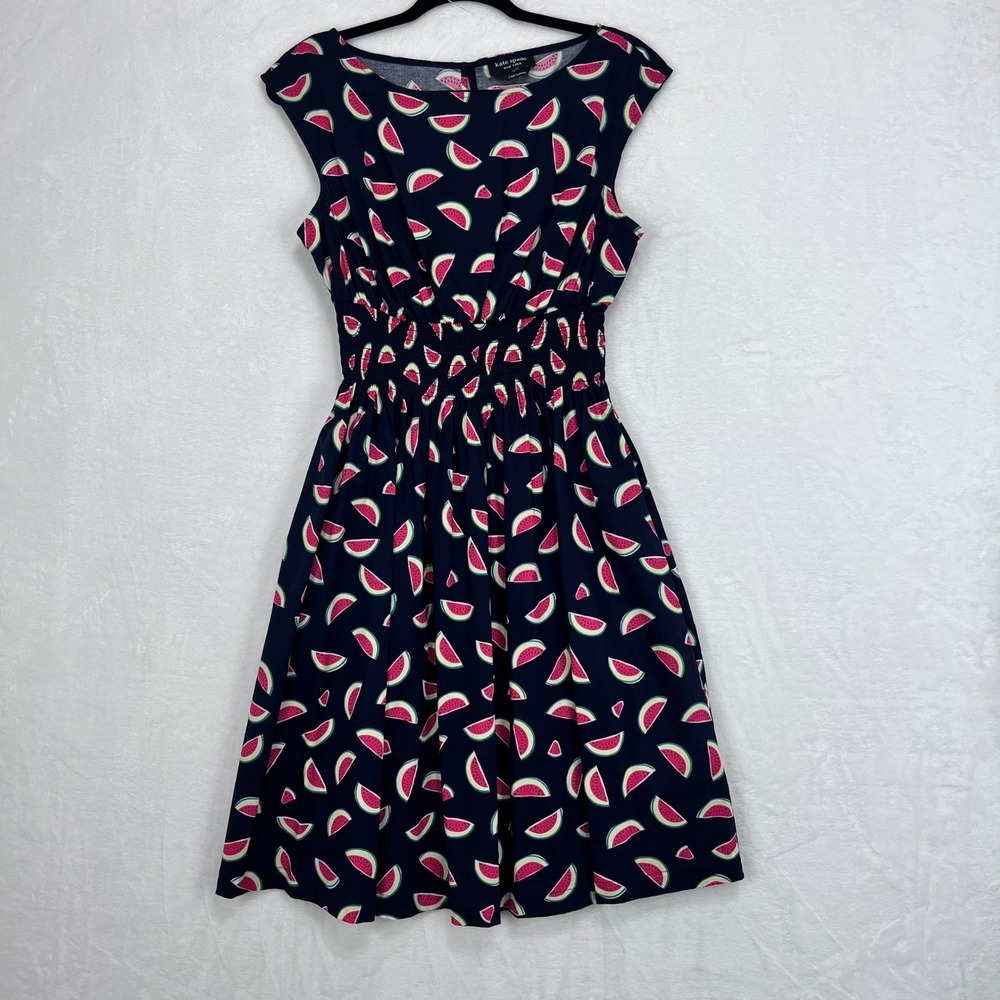 Kate Spade Watermelon Party Blaire Dress Womens Large Navy Blue KC389